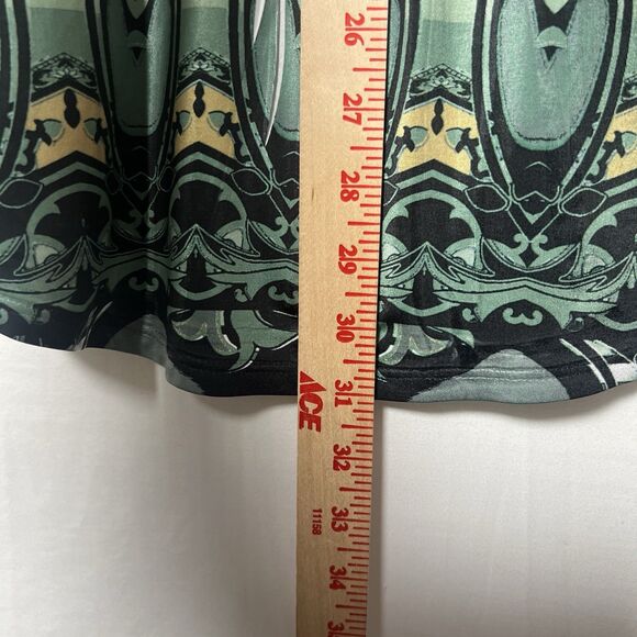 One World Plus Size 1X Embellished Tunic Top Lattice Back Boho Green White - Picture 4 of 5